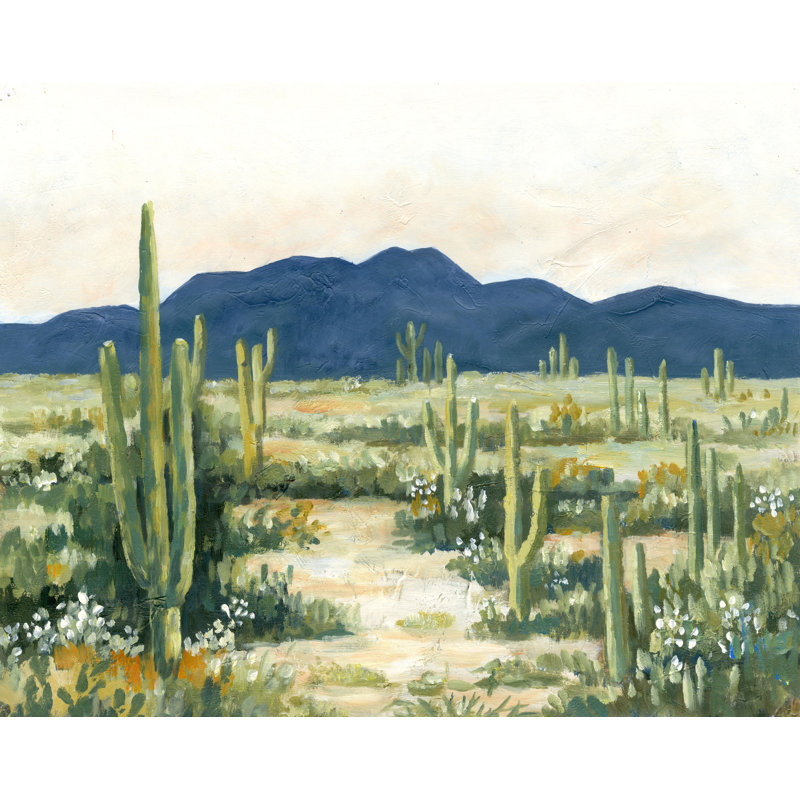 The Cactus And Landscape - Painting on Canvas, 20 cm H x 30 cm W, Black Floater Framed