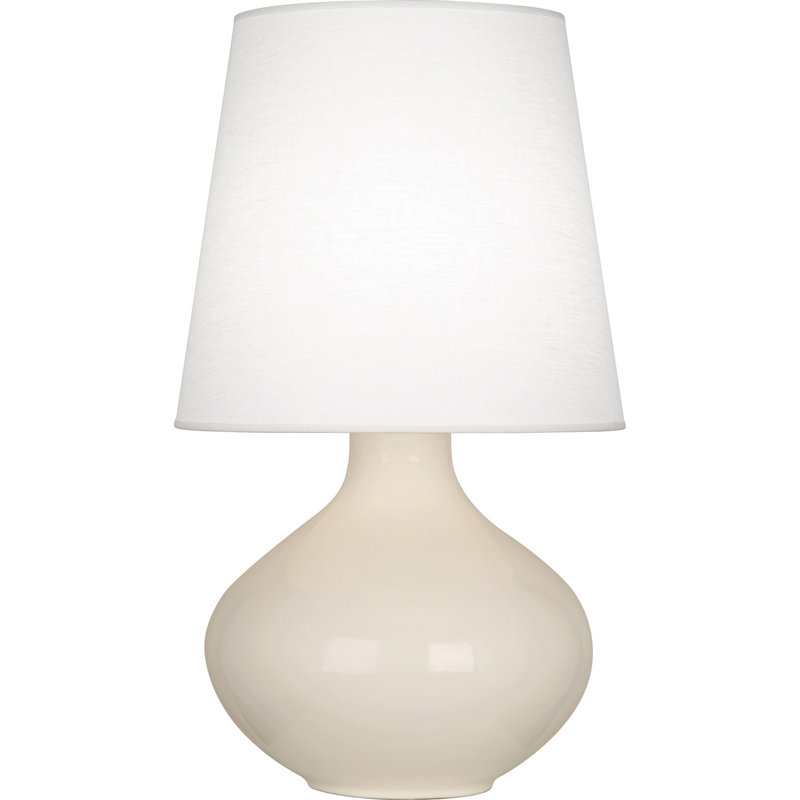 June Ceramic Table Lamp, Oyster Linen, Bone