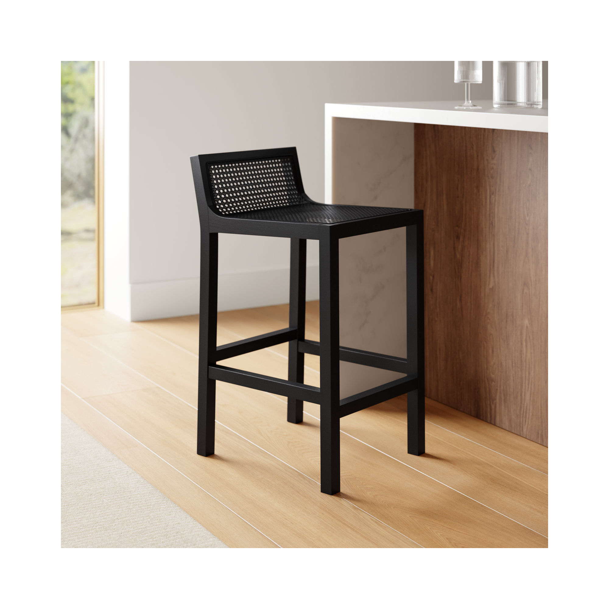 McCarthy Cane Bar & Counter Stool, Black / Black, Counter Stool(25.59” Seat Height)