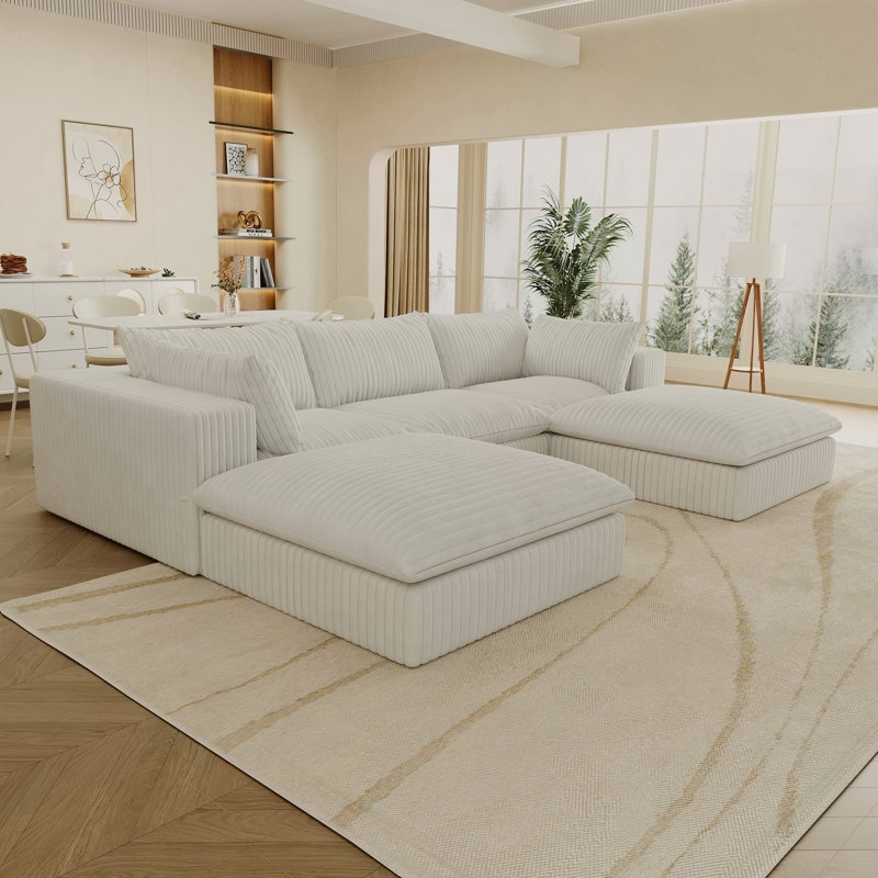 Canapé 118,2 pouces Cloud, 3, H 24 po x l 118,2 po x P 78,8 po, Blanc