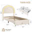 Structure de lit simple tapissier à DEL avec tiroir de rangement et tête de lit arc-en-ciel, lit plateforme en molleton berbère, support en lattes de bois d'ingénierie, assemblage facile sans sommier, beige-130203463