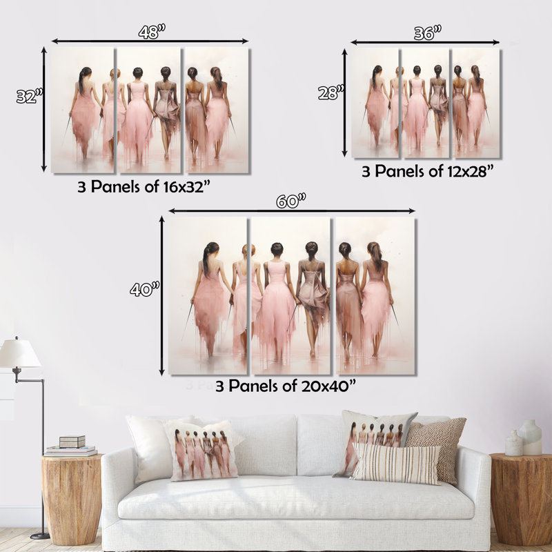 «Pink Dance Quiet Ensemble» sur toile, ensemble de 3 pièces, H 28 po x l 36 po x P 1 po