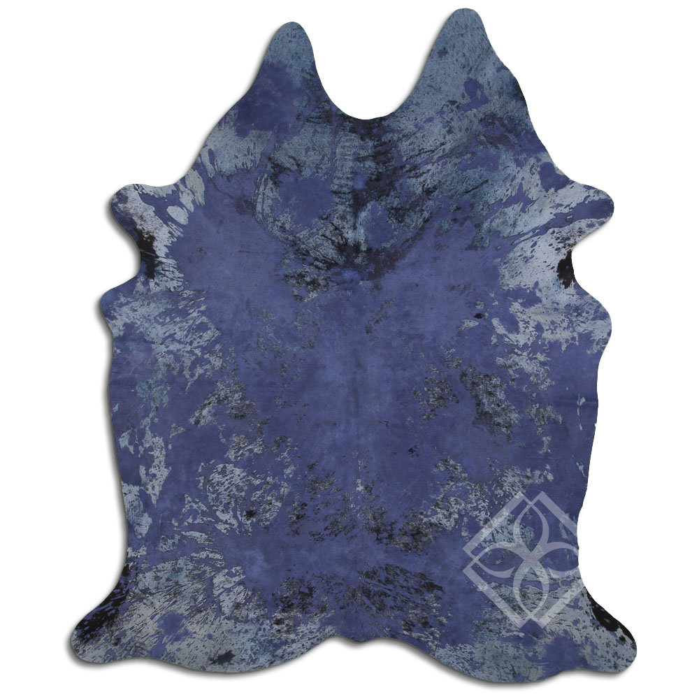 17 Stories Athanase Acid Washed Hair Handmade Cowhide Navy Blue Area ...