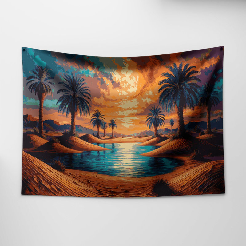 Tapisserie murale Sci Fi Desert oasis palmiers, 51 po x 60 po