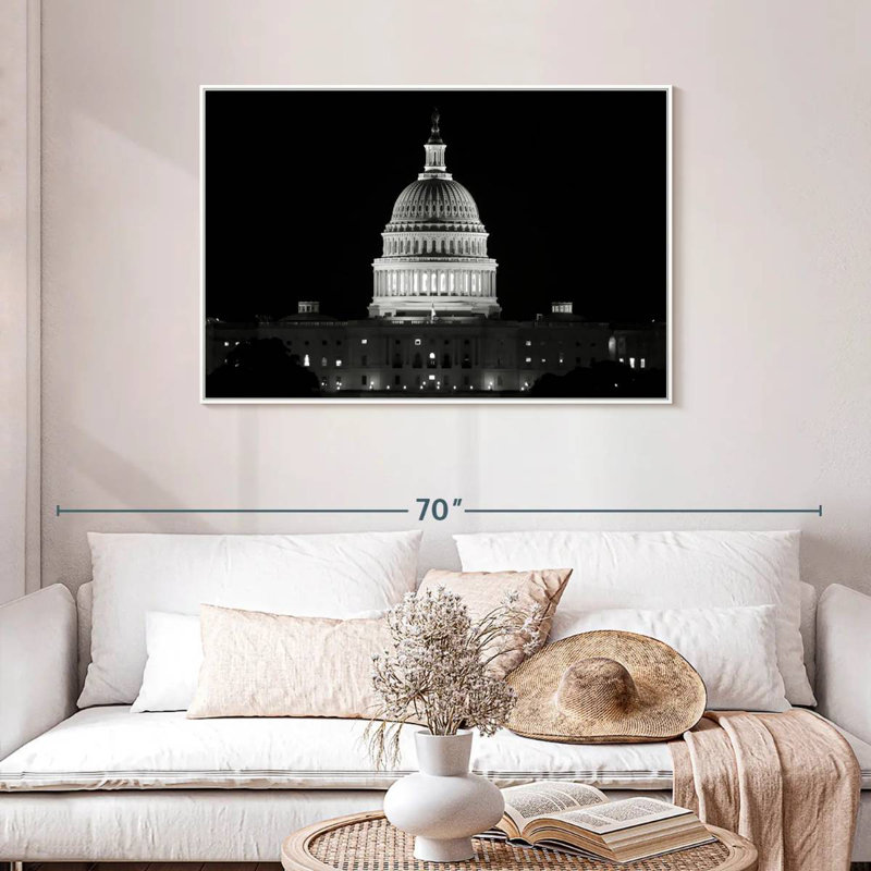 Capitole des États-Unis, bâtiment BW, Cadre flottant blanc, 43 po x 29 po
