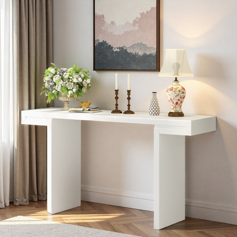 Console avec lignes géométriques et pieds réglables, White