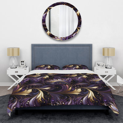 Gold And Purple Amethyst Marble Pattern Box Stitch Abstract Duvet Cover