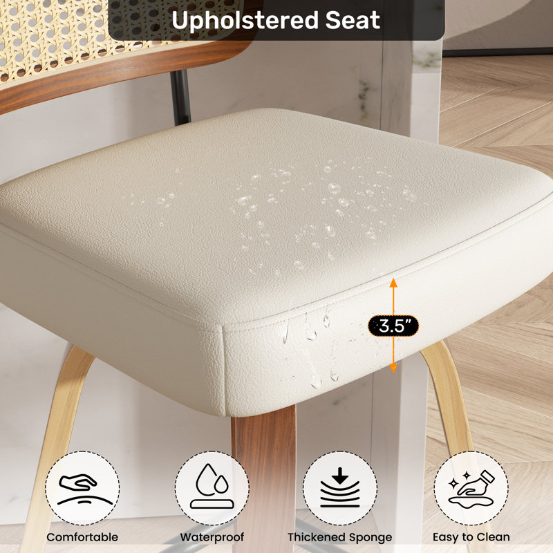 Élégant tabouret de comptoir pivotant avec dossier rembourré en rotin doux, Beige, 4