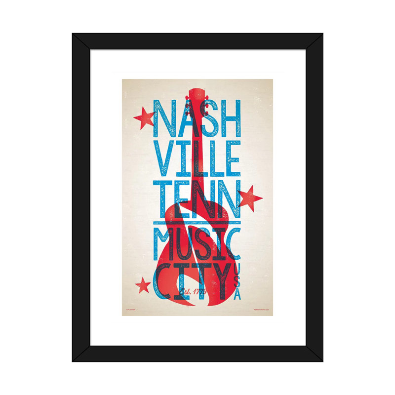 Affiche de style typographique Nashville par Jim Zahniser-impression d’art graphique, Papier encadré noir, Blanc