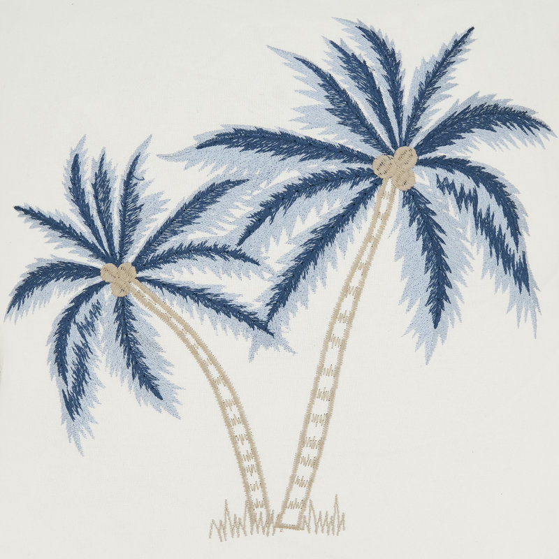 Coastal Embroidered Palm Tree Poly Filled Pillow, Polyester