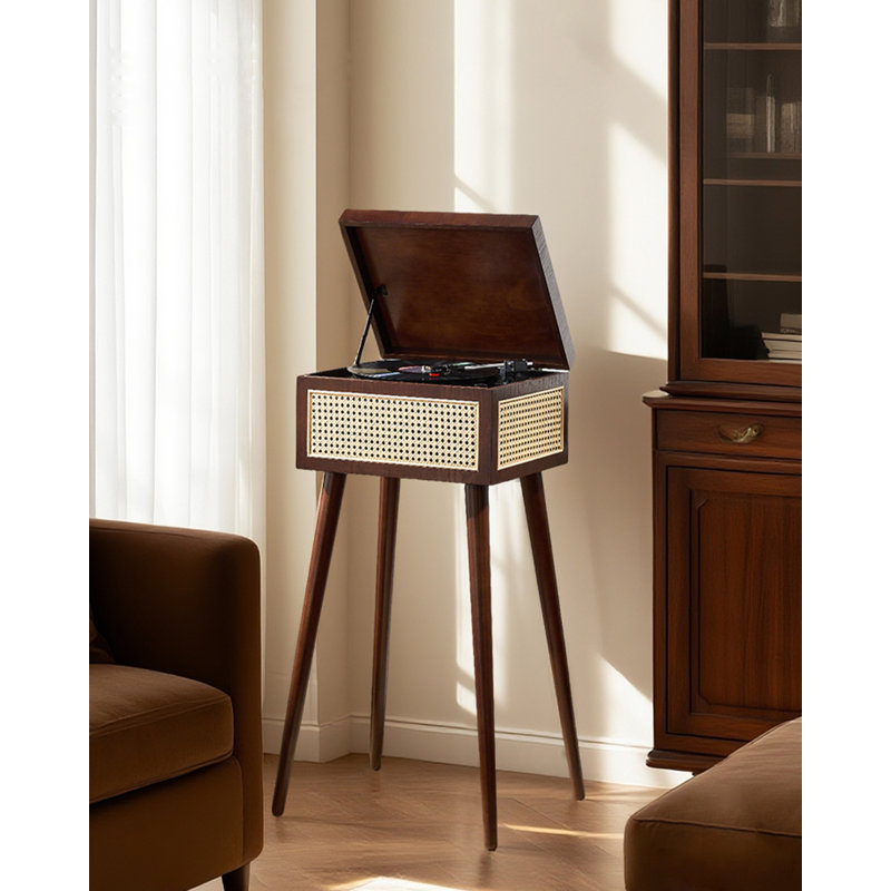 Tourne-disque en bois d'hévéa Wabi-Sabi - Gramophone Bluetooth, décor Mid-Century