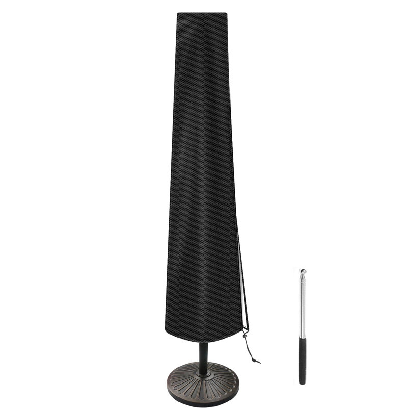 Housse de parasol de terrasse avec tige, imperméable et résistante, en polyester 420D, pour parasol de terrasse de 2,13 m à 3,35 m (noir)