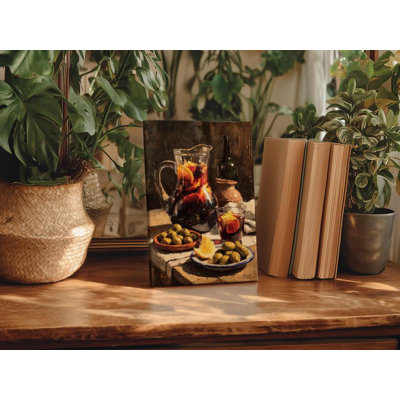 Peinture de nature morte espagnol sangria et olives, art mural Moody impressionniste, décoration de cuisine et de salle à manger rustique européenne, art de bar à tapas