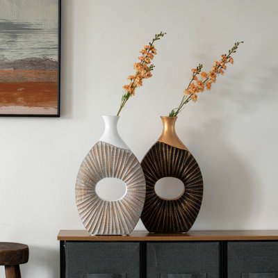 Ensemble de 2 vases de style campagnard de 19 pouces - pièce décorative pour la cuisine, la table de chambre à coucher, le bureau à domicile, le salon ou l'étagère - grand vase pour console, table basse et centre de vestibule