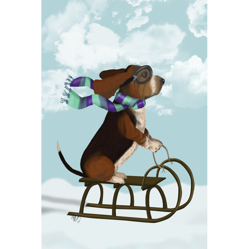 Basset hound, luge par Fab Funky - impression sur toile tendue, H 30 po x l 20 po