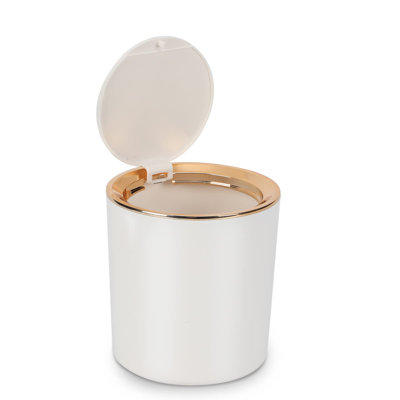 Small Trash Can Wastebasket With Lid Round 2.6L Mini Desk Top Bin For Vanity Bathroom Bedroom Kitchen Office,(White)
