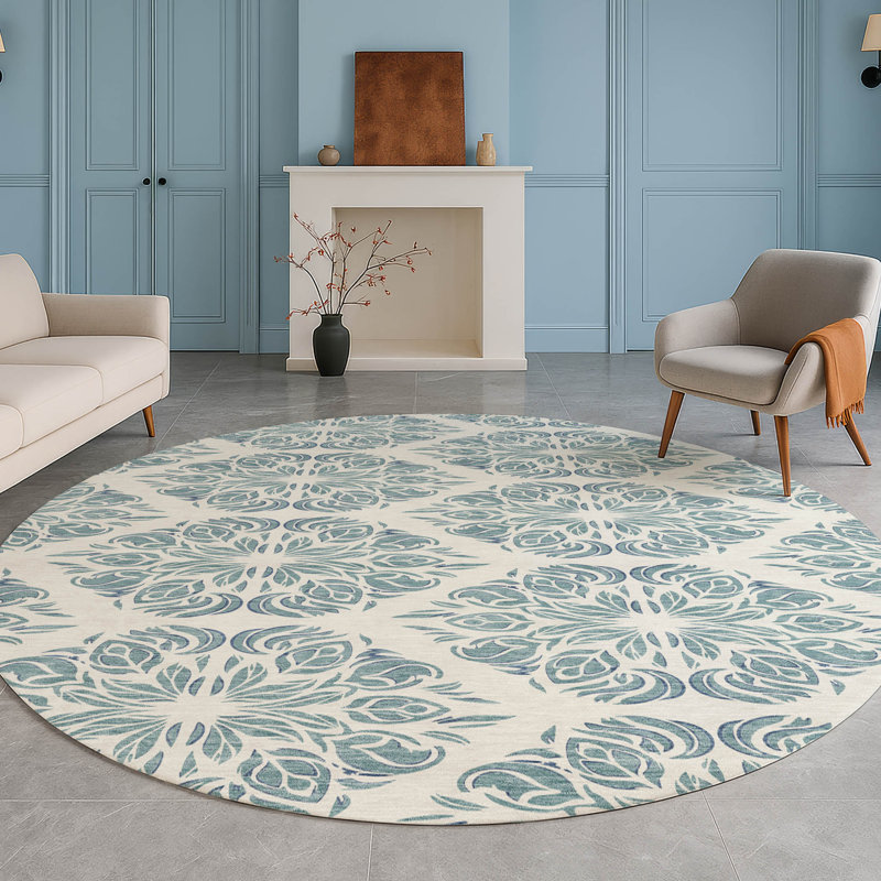 Machine Washable Indoor/Outdoor Chantille ACN2456 Damask Rug, Teal, 8' Round