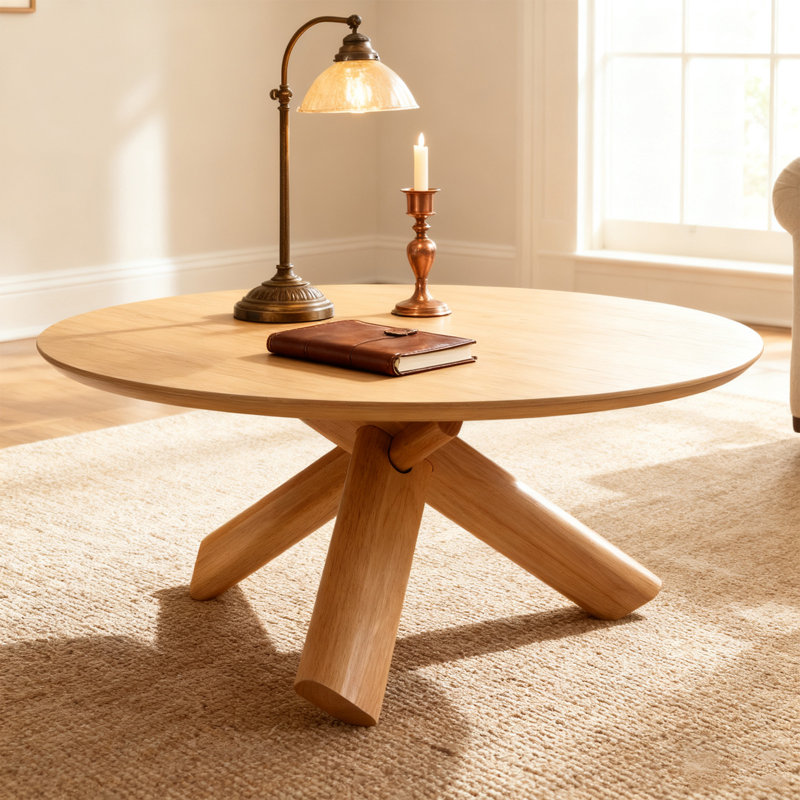 Pelaga 40"Coffee Table With 3 Wooden Legs, Tan
