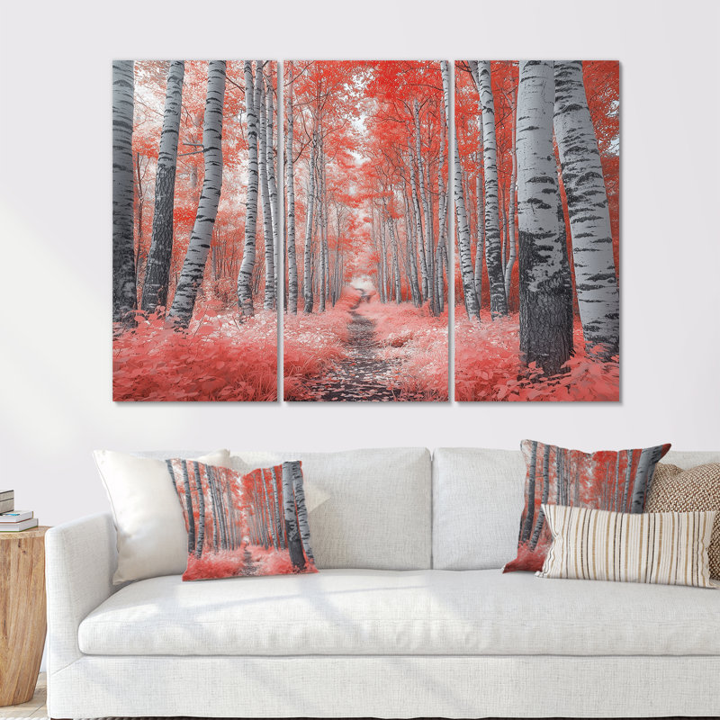 Ensemble de salon d'art mural forêt rouge Panorama I - forêt, Métal métal, H 40 po x l 60 po x P 1 po