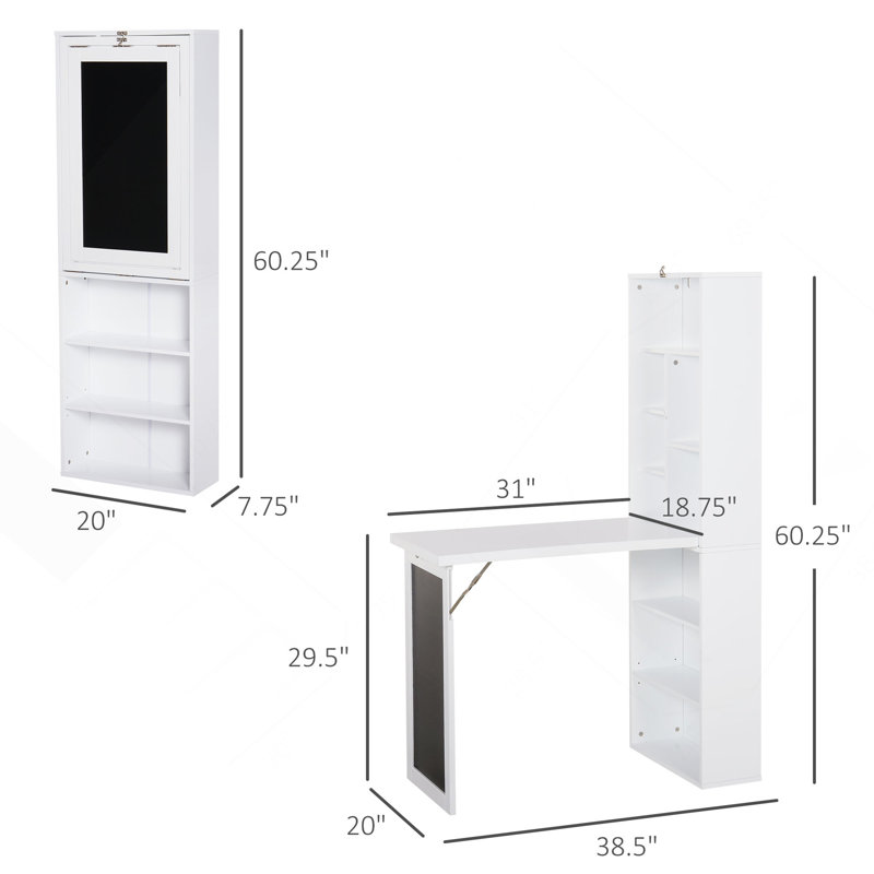 Versatile Fold-Out Wall Mount Desk With Multiple Functions For Home Office, White