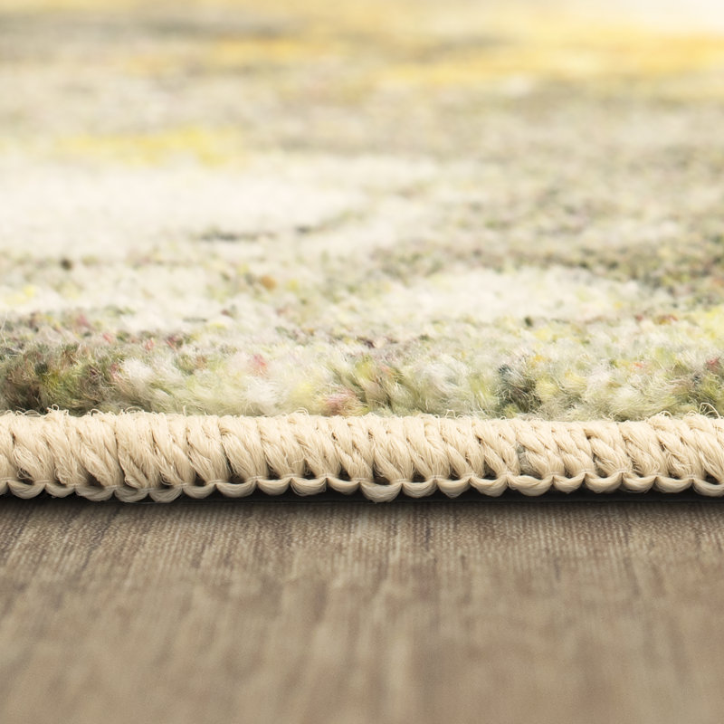 Tapis crème / doré à motif abstrait moderne Hennigan, Rectangle 5 pi x 8 pi