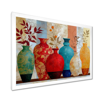 «Boho Plants Moroccan Vases - Morocco Pottery», reproduction d'art sur toile rouge