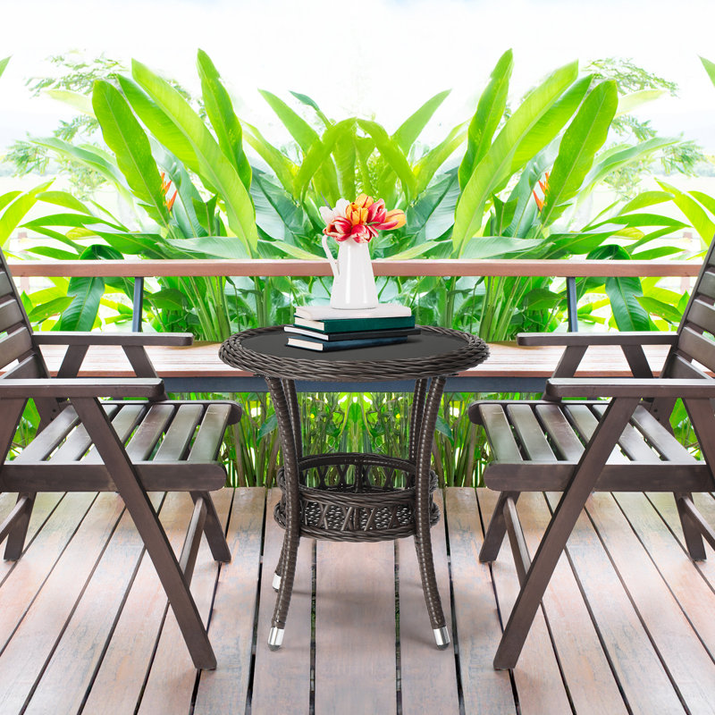 Patio Round Wicker Side Table, Brown