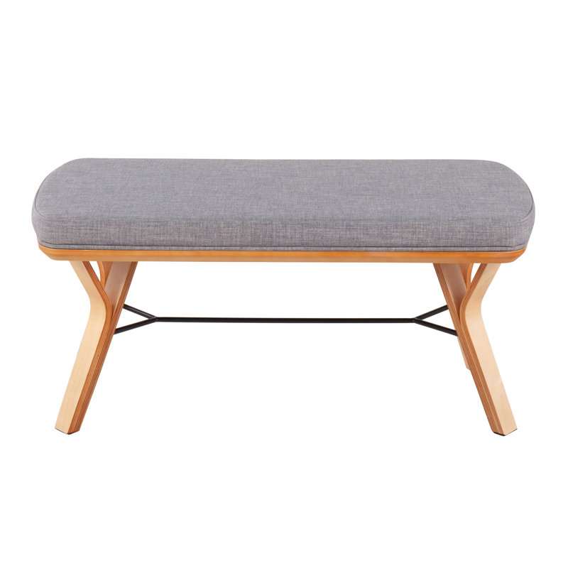 Banc Mid-Century moderne en bois naturel et tissu gris clair, Gris, Naturel