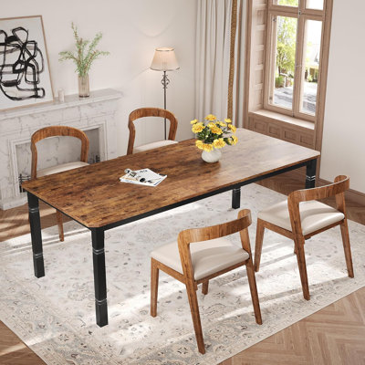 79" Industrial Farmhouse Dining Table for 6-8, Heavy Duty Metal Legs & Wood Top, Rustic Kitchen Table for Living/Dining Room