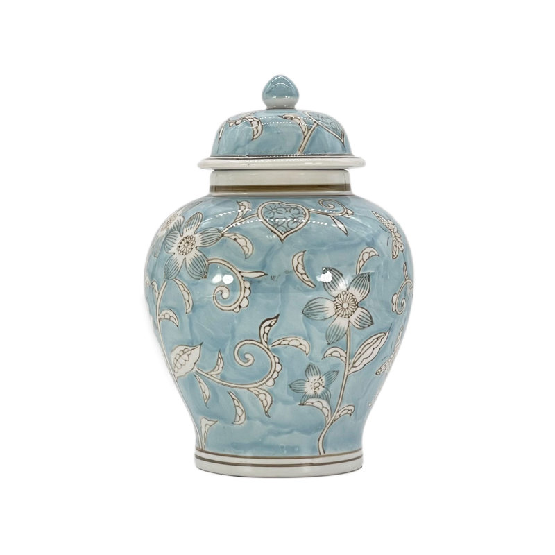 Handmade Ceramic Ginger Jar, 12" H x 8.2" W x 8.2" D, Light Blue