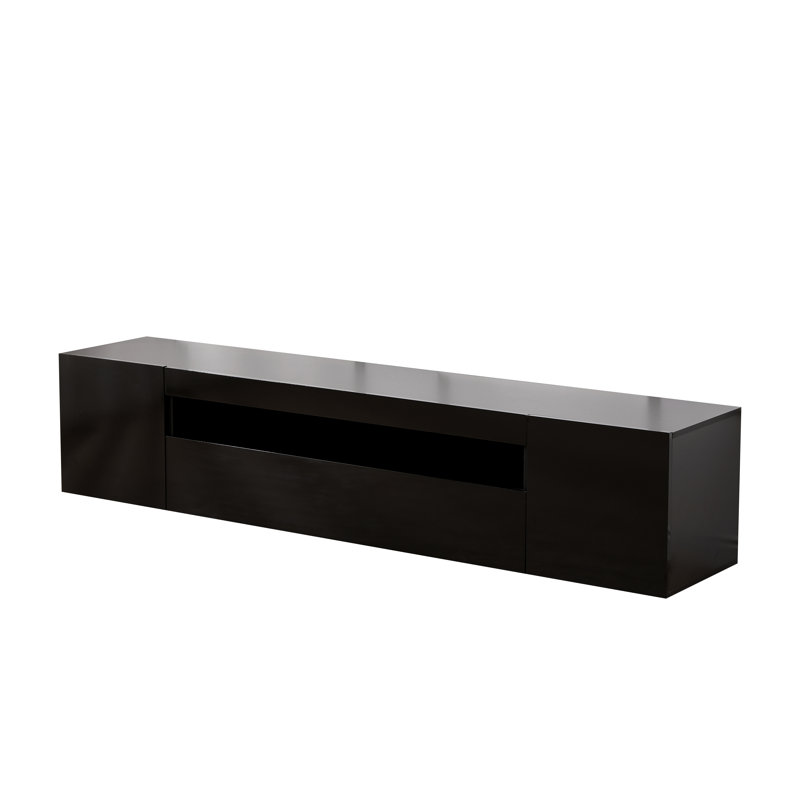 Meuble télé gris de 78 po de long avec lumières, console de télévision pour téléviseur de 90 po ou moins, Noir