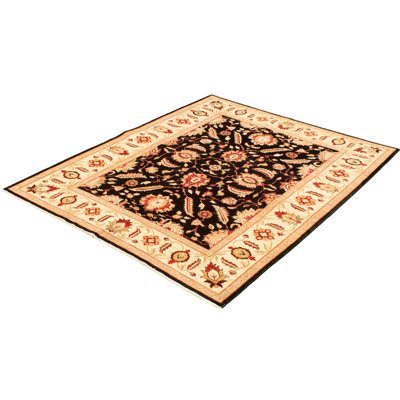 Tapis de bois one-of-kind-noué la 2010 chobi noir 7 pi 1 po x 8 pi en laine Aelfred