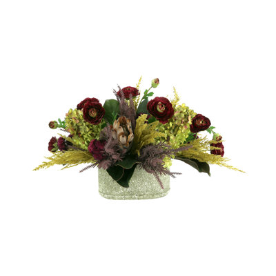 Hydrangea, Ranunculus and Protea in Grey Pot