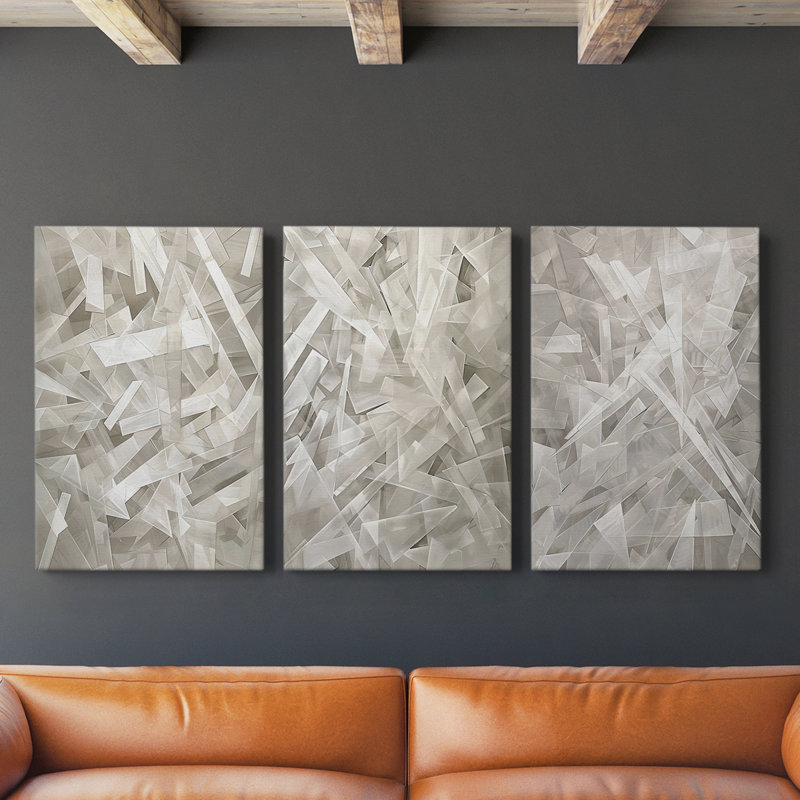 Abstrait, série 16 - Ensemble de 3 toiles tendues avec châssis - Prêt à être accroché, H 27 po x l 18 po