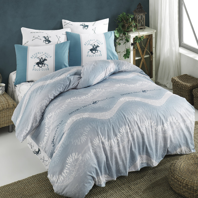 Ensemble de housse de couette 100% coton turquoise / blanc, Housse de couette 61 po x 79 po + 1 taie d'oreille