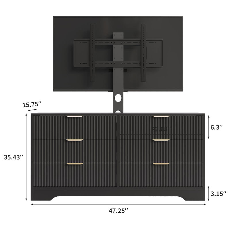 TV Stand with Mount for 32–85 in. TVs, Wood Entertainment Center with 6 Drawers, Modern Media Console Cabinet for Living Room or Bedroom