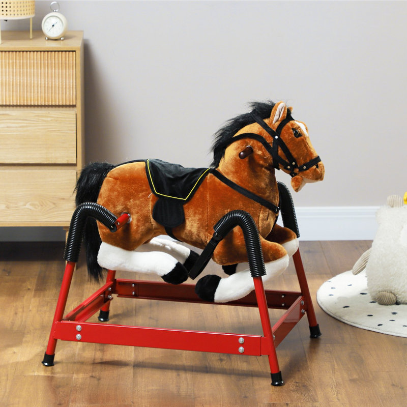 Cheval à bascule de printemps, enfants à cheval, cheval en peluche avec sons et étriers de pied, selle pour enfants de 3 à 8 ans