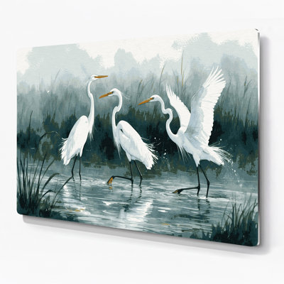 Oiseaux, aigrette enneigée verte, art mural en métal