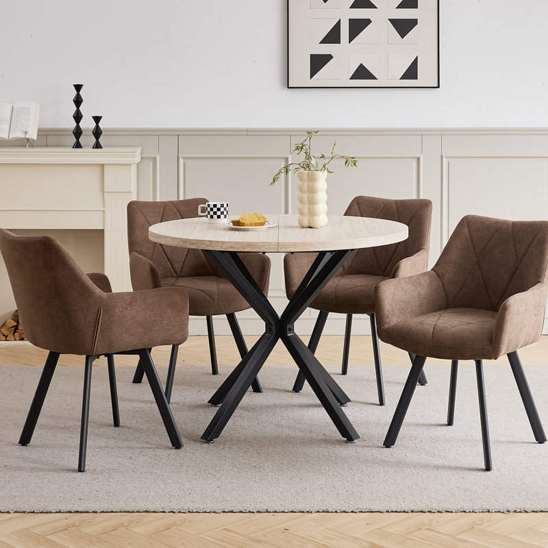 Nordic Style Swivel Dining Chairs With Arms, Fabric Upholstered Accent Chairs,Metal Legs, 360° Swivel Kitchen Chairs , 4