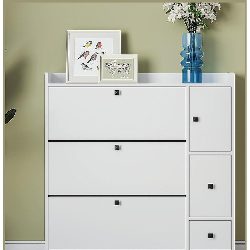 Armoire à chaussures polyvalente avec 3 tiroirs rabattables et range-chaussures autoportant