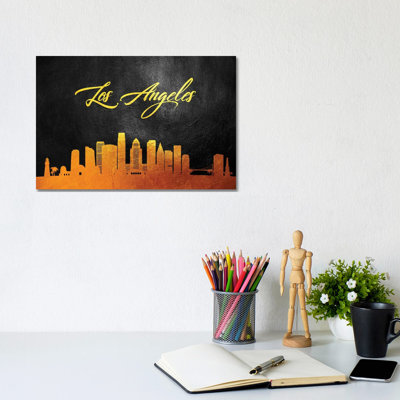 Los Angeles California Gold Skyline by Adrian Baldovino - Wrapped Canvas Print