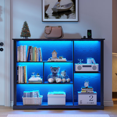 6-Shelf Modern Bookcase With Tri-color Sensor Light, Irregular Open Bookshelf