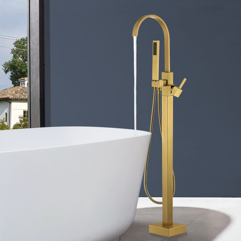 Brushed Brass Freestanding Tub Faucet with Hand Shower