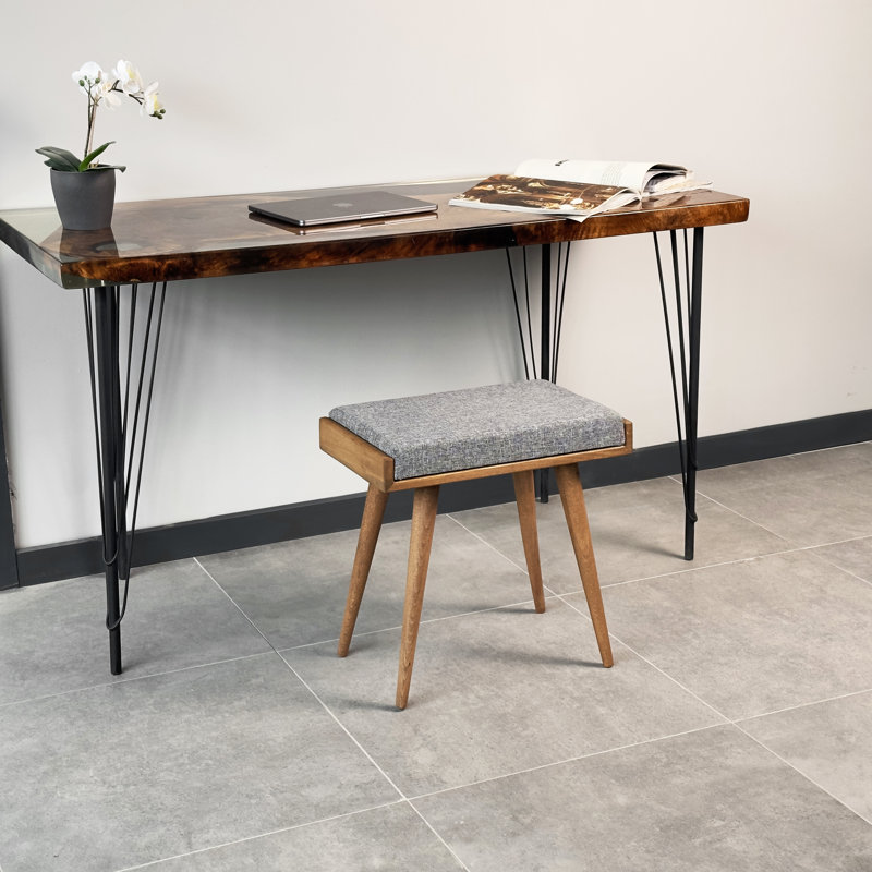 Jabed Ottoman Stool, Walnut Piano Bench, Vanity Stool & Functional Footrest for Living Room, Gray