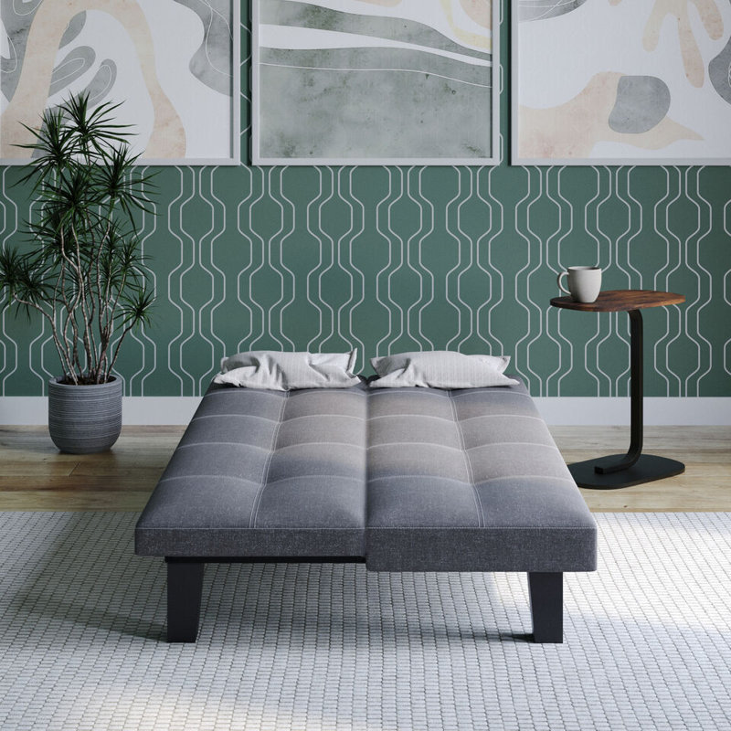 2/3 Seater Folding Sofa Bed Upholstered Couch Futon Settee Love Seat Plastic Legs, Grey, Fabric