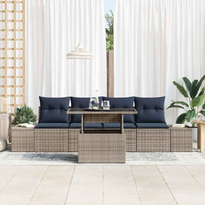  Ensemble de canapé de jardin 5 pièces gris et bleu marine 100 x 55 x 73 cm, Coussin bleu marine / structure grise
