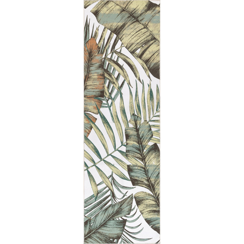 Elen SpinClean Machine Washable Natural Leaves Area Rug, Runner 2'6" x 6'