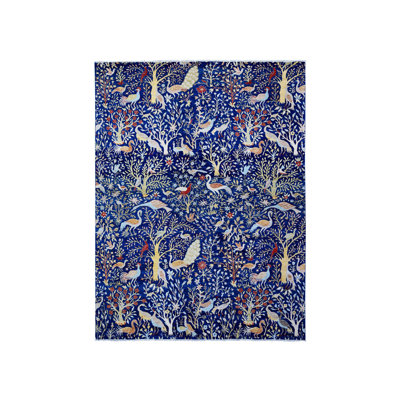Tapis oriental bleu en laine noué à la main 10 pi 1 po x 13 pi 2 po - MOA10288309