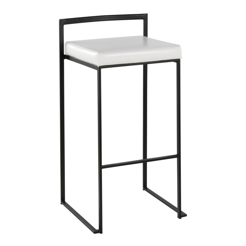 Tabouret de bar et de comptoir Ernestine, Simili cuir blanc, Noir, Tabouret de bar (siège d'une hauteur de 31 po)