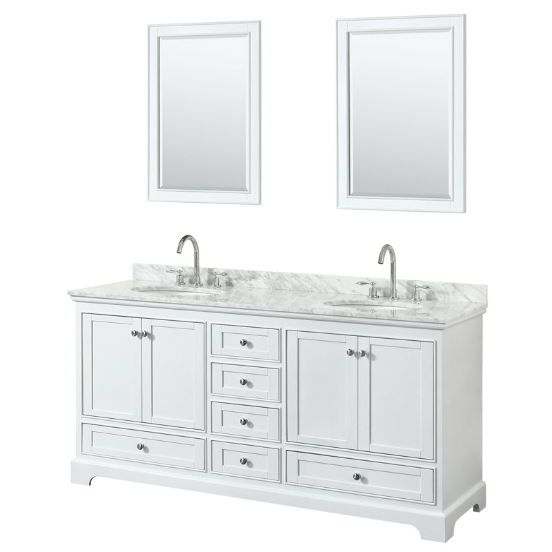 Ensemble de meuble-lavabo double 72 "avec miroir Deborah, Blanc, Chrome poli